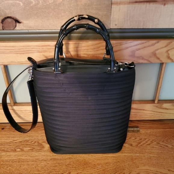 Gucci Vintage Black Quilted Nylon & Patent Leather Bamboo Tote Bag - Picture 4 of 14